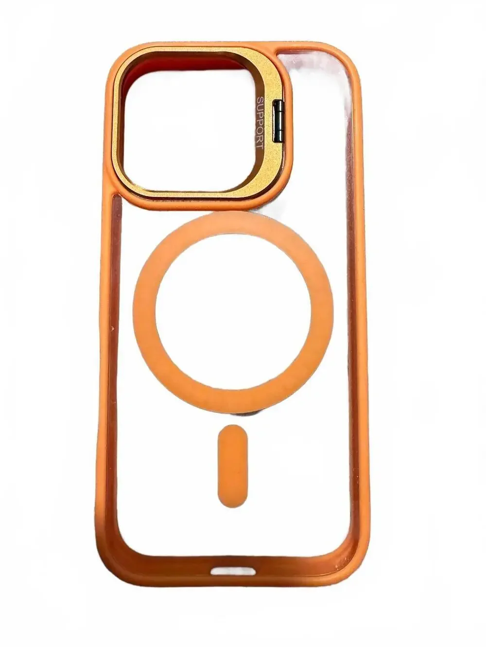 Iphone 16 Pro Orange Clear Protective Phone Case with Magnetic Ring and Support